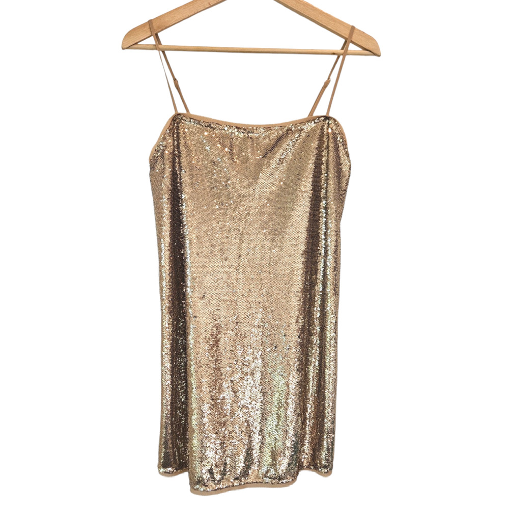 Free People Time to Shine Sequin Mini Slip Dress Gold Small